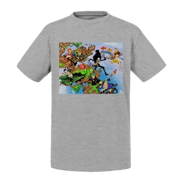 T-shirt Enfant Gris One Piece Equipage Luffy Saute Nuages Manga Anime-0