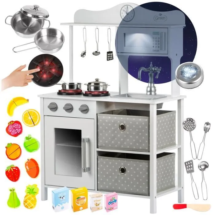 Kinderplay Grande Cuisine Enfant en Bois - pour Enfants, et Son Ensemble de Jouets, Accessoires, Cuisine en Bois Enfant Vintage-0