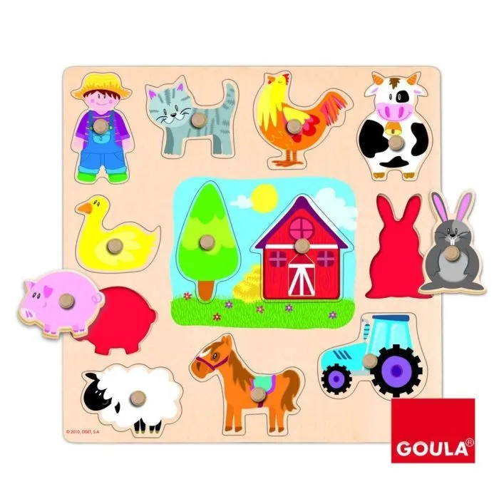 Puzzle en bois Silhouette Ferme - GOULA - 12 pièces - Animaux - Mixte - A partir de 1 an-0