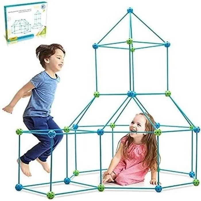 Kids Fort Building Kits,DIY Puzzle,Maison Jouet,Construisez Votre cabane,Bricolage Construction Châteaux Tunnels Jouer Tente Cadeau-0
