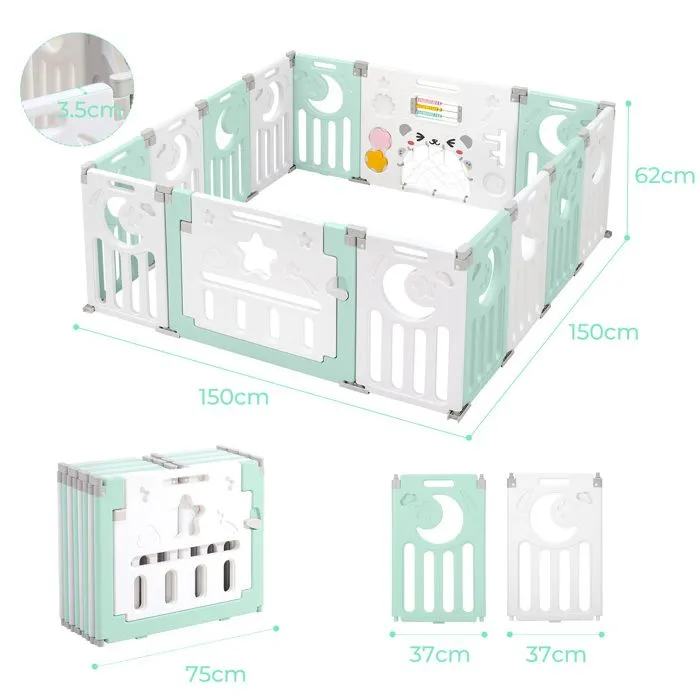 Parc Bébé - XL - Vert - Plastique Ecologique - 0 à 3 ans - 14 Panneaux - 150×150cm - Pliable-3