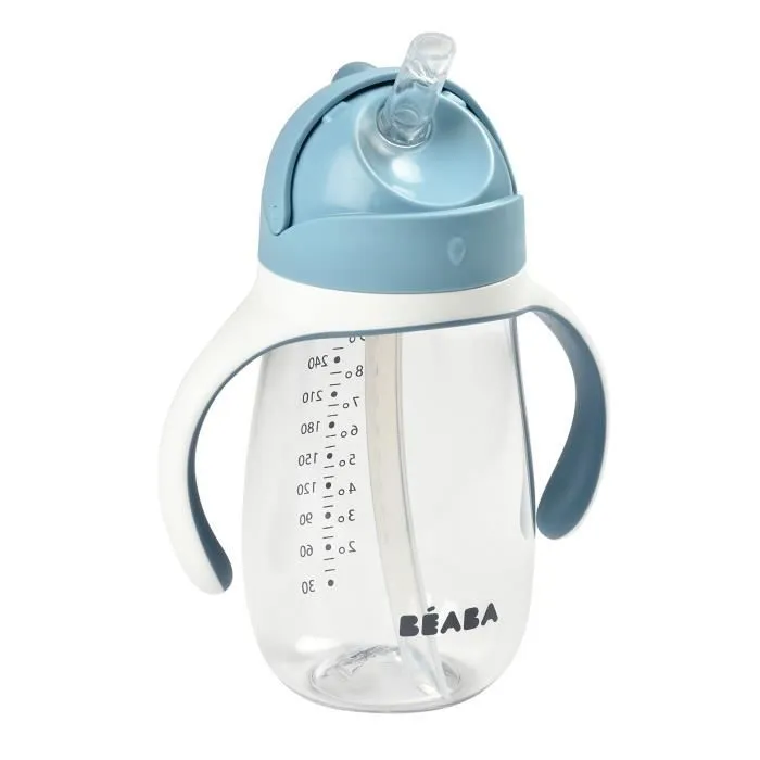 BEABA, Biberon/Tasse d'apprentissage 2 en 1, Tasse Paille Enfant, 100% étanche, Anti-fuite, 300 ml - windy blue-2