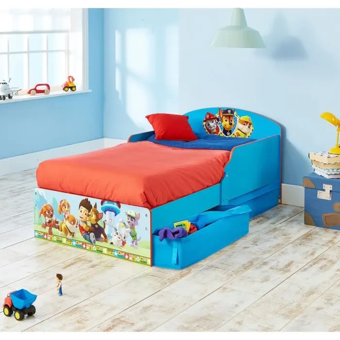La Pat' Patrouille - Lit pour enfants avec tiroirs de rangement sous le lit pour matelas 140cm x 70cm-3