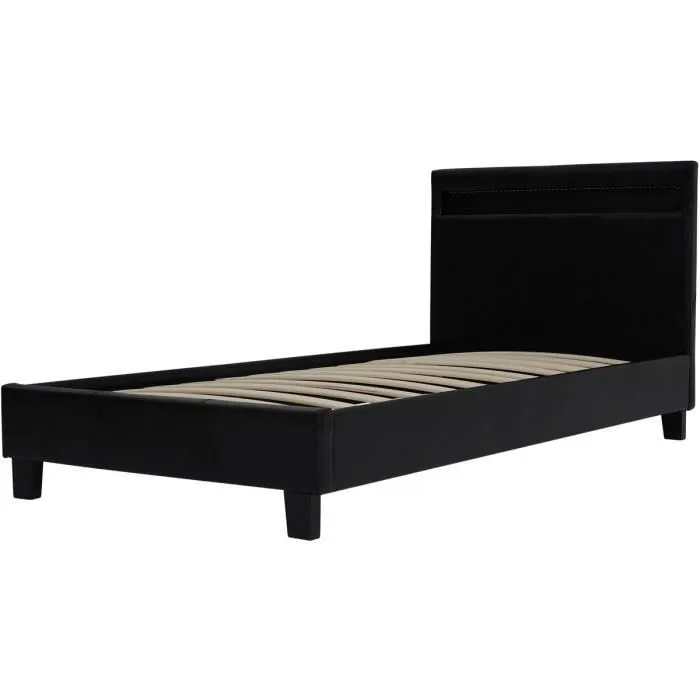Lit LED - HABITAT ET JARDIN - Maria - 90 x 190 cm - Noir - Éclairage intégré - Design moderne-0