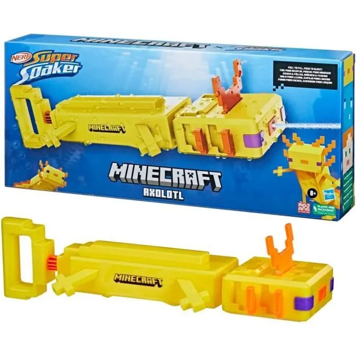 Nerf Super Soaker Minecraft, Blaster à Eau Axolotl avec branchies articulée-1
