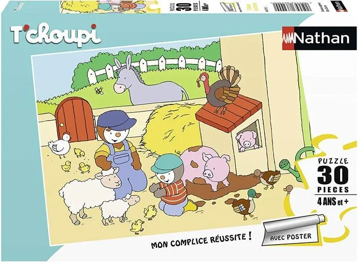 Puzzle T'Choupi à la ferme 30 pièces - Nathan - Enfant 4 ans - Poster inclus-1