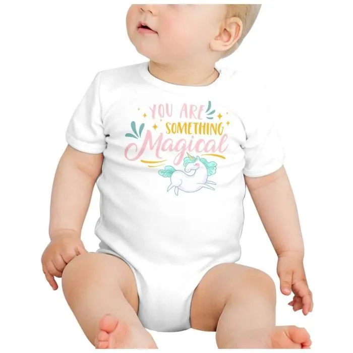 Body Bébé Manche Courte Blanc You are Something Magical Licorne Dessin-1