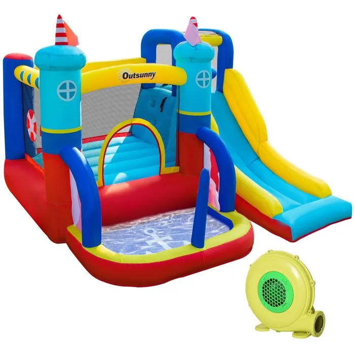 Château gonflable enfant - gonfleur, sac de transport inclus - dim. 2,65L x 2,6l x 2H m - polyester multicolore-0