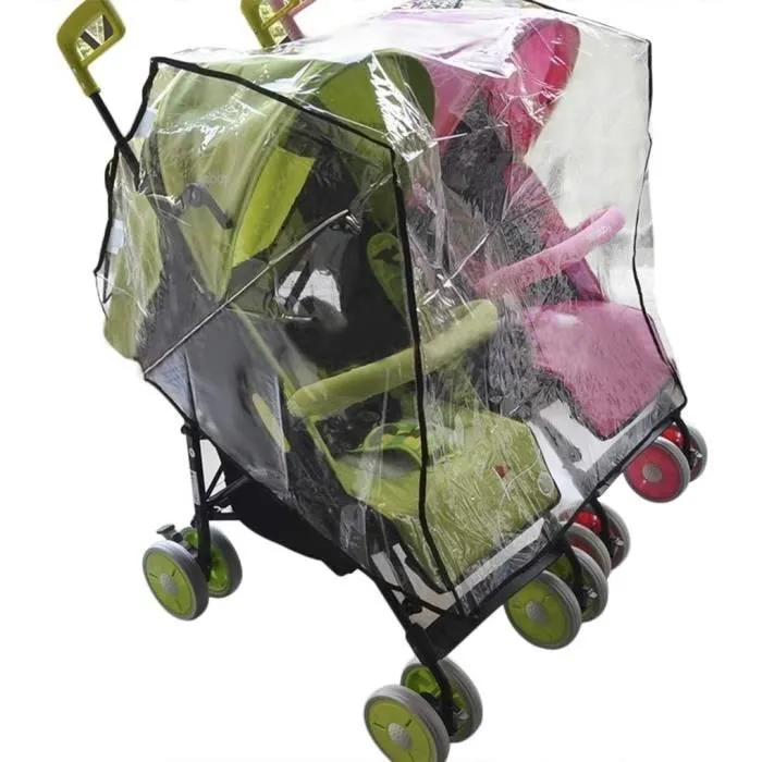 habillage pluie poussette double housse de pluie poussette côté à côté protège pluie vent neige poussette universel couverture prote-1