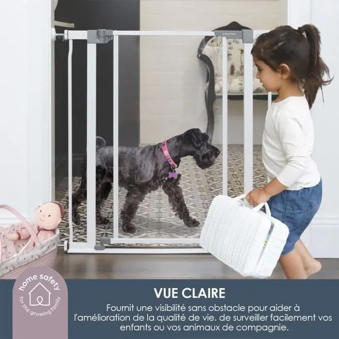 Barrière de sécurité à panneau transparent - DREAMBABY - Fonction "maintien en position ouverte"- Bas anti-chute - Blanc-1