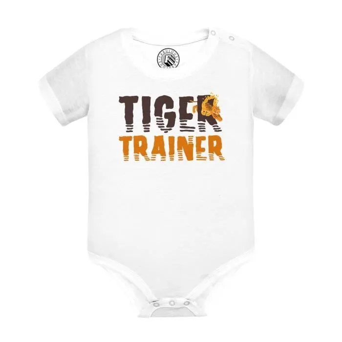 Body Bébé Manche Courte Blanc Tiger Trainer Dompteur de Tigre Illustration Original-0
