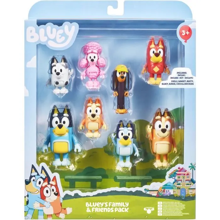 Figurines - BLUEY - Coffret 8 personnages - Figurines articulées - Univers de la série - Mixte-1