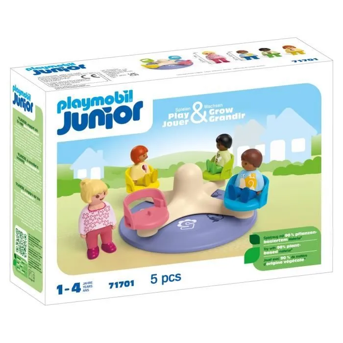 PLAYMOBIL Junior 71701 Enfants et tourniquet, Comprend quatre personnages et un tourniquet, Dès 1 an-0