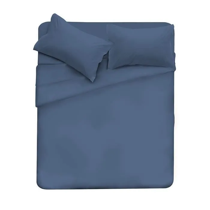 Parure de lit complète - Italienne - 100% Coton - Couleur Unie - Drap 250x300 cm - 2 Taies d'Oreiller-0