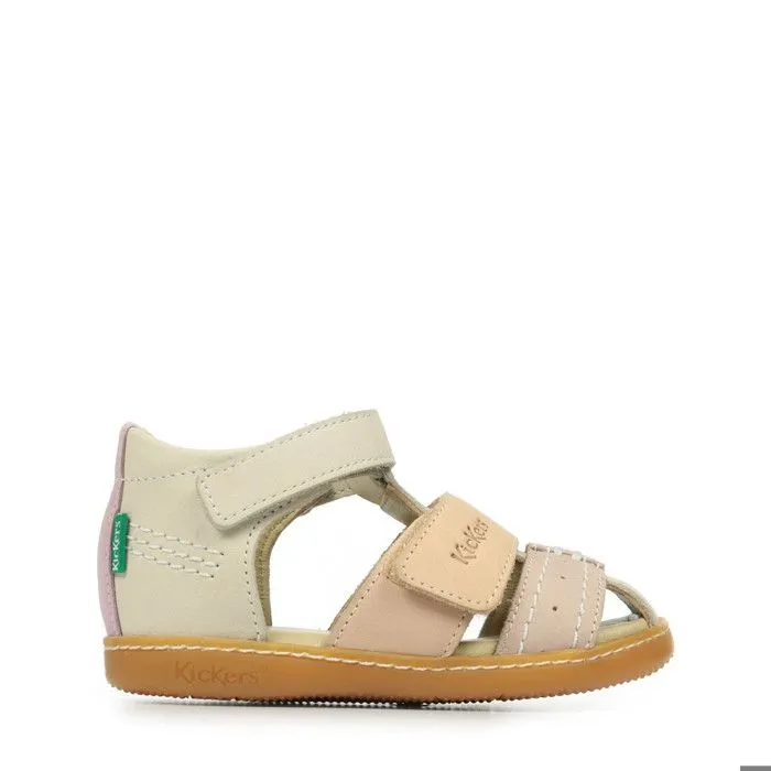 Sandales - KICKERS - Kick Bazar - Beige - Cuir - Fermeture Scratch-0