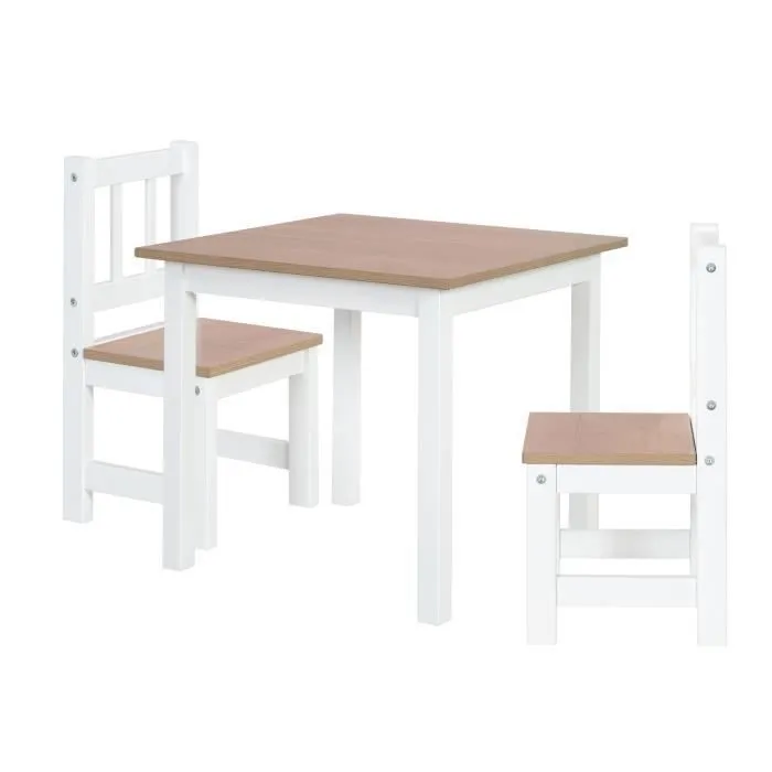 ROBA Ensemble Table + 2 Chaises Enfants Woody - Table de Jeu et d'Apprentissage - Résistants aux Rayures - Blanc / Décor Bois-0