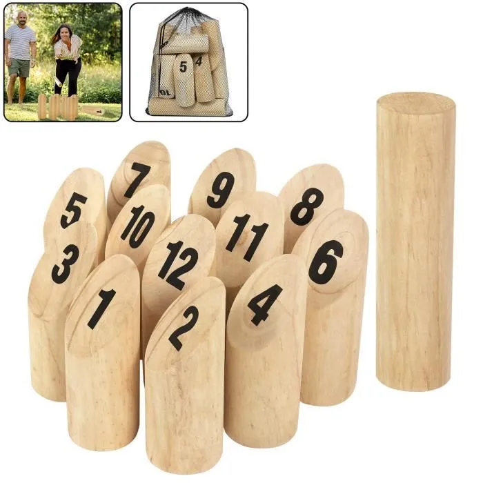 LILIIN Jeu de Lancer en Bois de Pin avec 12 Numéros & 1 Cylindre de Lancer, ,Jeu d’Adresse en Bois pour Enfants et Adultes-0