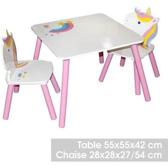 Table avec chaises enfant design Licorne - Blanc et rose - URBAN LIVING - Contemporain - Design-0