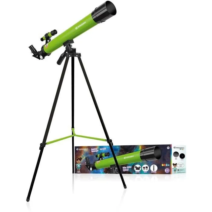 Lunette astronomique 45/600 AZ - BRESSER JUNIOR - Grossissement jusqu'à 100x - Trépied réglable en hauteur - vert-0