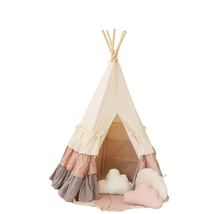 Ensemble tipi avec volants et tapis coquillage enfant Moi Mili "Powder Frills" - powder frills/rose poudré - TU-0