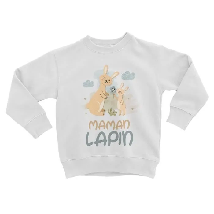 Sweatshirt Enfant Maman Lapin et son Bébé Dessin Illustration-0
