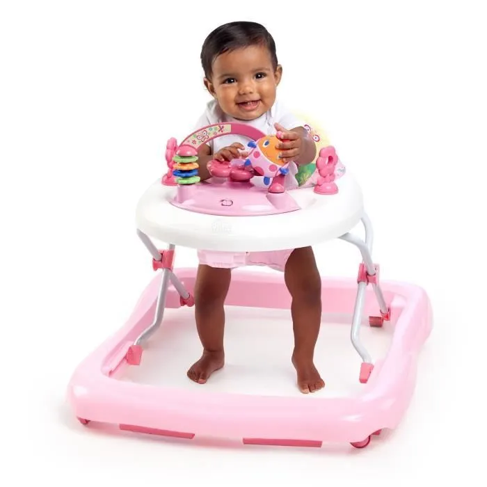 BRIGHT STARTS Trotteur bébé fille évolutif et pliable 2-en-1 - Jardin Rose - Jouet d'éveil amovible, Musique, Hauteur Réglable-1