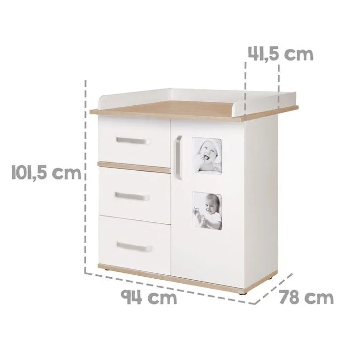 Ensemble Chambre Bébé ROBA Duo Pia - Lit 70x140 + Commode à langer - Blanc/chêne San Remo-5