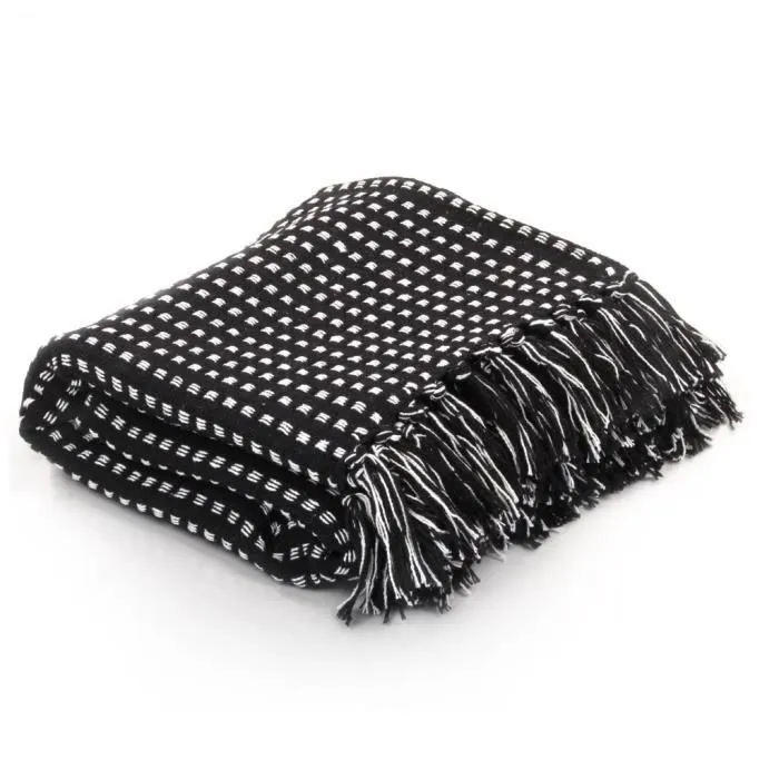 Couverture coton à carrés 125 x 150 cm Noir - Linge - Literie - Couvertures | Noir | Noir