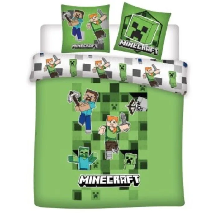 Parure de lit - Minecraft - Creeper TNT - Réversible - Gris, Vert et noir-1
