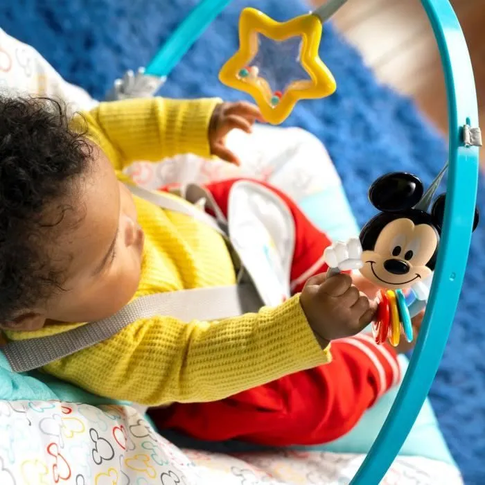 DISNEY BABY -MICKEY- Transat bébé à bascule évolutif 3-en-1 avec 3 Positions et arche avec jouets peluches Mickey amovible-6
