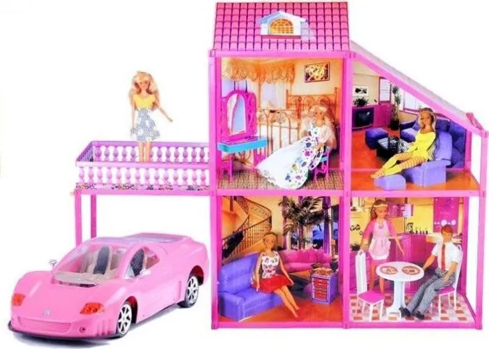 Maison - accessoire maison poupee Lean sport - 3383 - Maison de poupée extensible 76 cm, voiture, accessoires ()-0