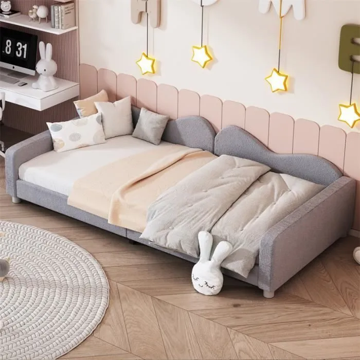 Lit rembourré - DREAMMESPACE - 90x200 cm - Tissu Teddy - Capacité 120 kg - Montage facile-0