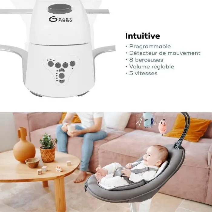 Babymoov Balancelle bébé électrique Swoon Motion, Assise à 360°, Zinc-4
