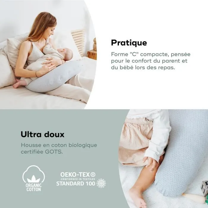 BABYMOOV B.LOVE Coussin de maternité et allaitement, certifié Oeko-Tex et bio, mineral grey-4