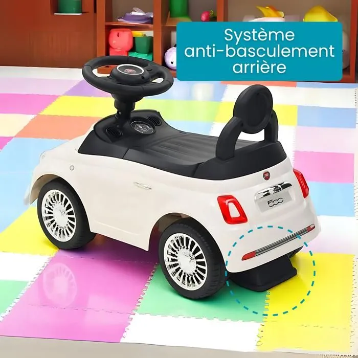 DEVESSPORT Porteur Enfant Fiat 500 Blanc, Licence Officielle, Volant Sons & Musique, Siège Coffre, Idéal 1-3 Ans-3