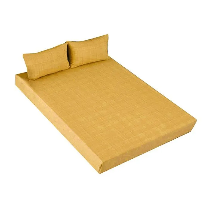Ensemble drap housse et taie d'oreiller - Jaune - 140x200 - 80% coton - 20% polyester - Lavable en machine-1