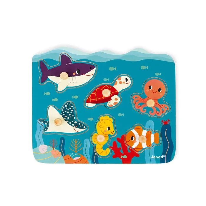 Puzzle en bois animaux marins - JANOD - J08619 - Moins de 100 pièces - Mixte - Bleu-0