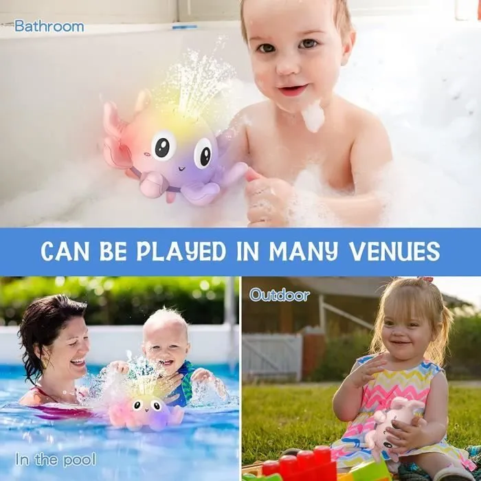 Jouet de Bain pour bébé de 3 ans, Jouet de Bain Lumineux Pieuvre, Jouet de bain Électrique Induction, Arroseur Automatique d'eau-2