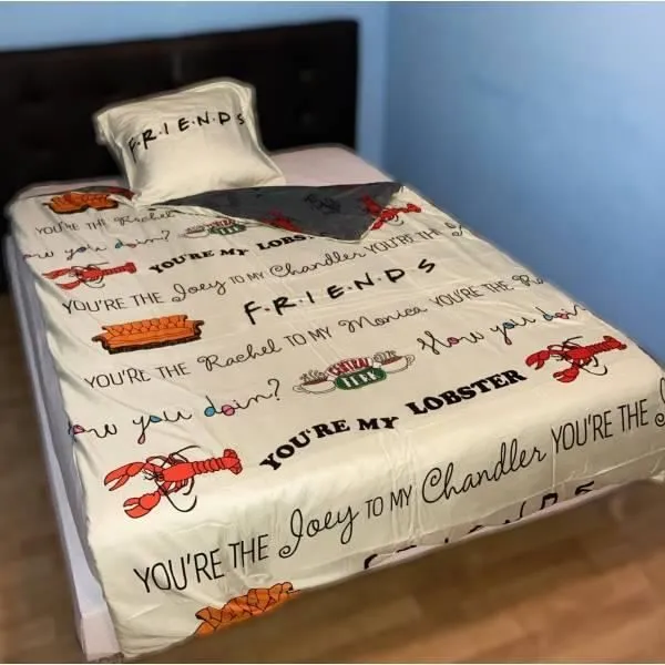 Friends - Parure de couette 140 x 200 cm + taie d'oreiller + Drap Housse 90 x 190 cm Noir - HOMEROKK-0