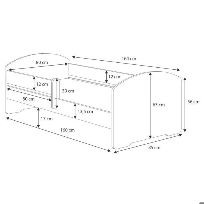 Lit enfant LUK 70x140 avec matelas sommier et tiroir, barrière de sécurité Blanc-3