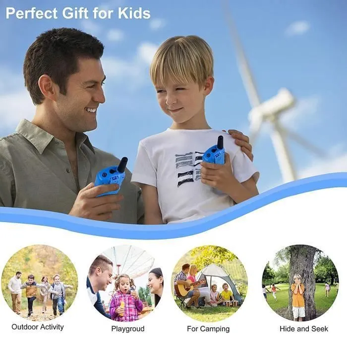 2 pack Rechargeables, Enfants Talkie Walkie Rechargeable 3 km de Long Distance Interphone Cadeau De Noël Enfants (Bleu)-3