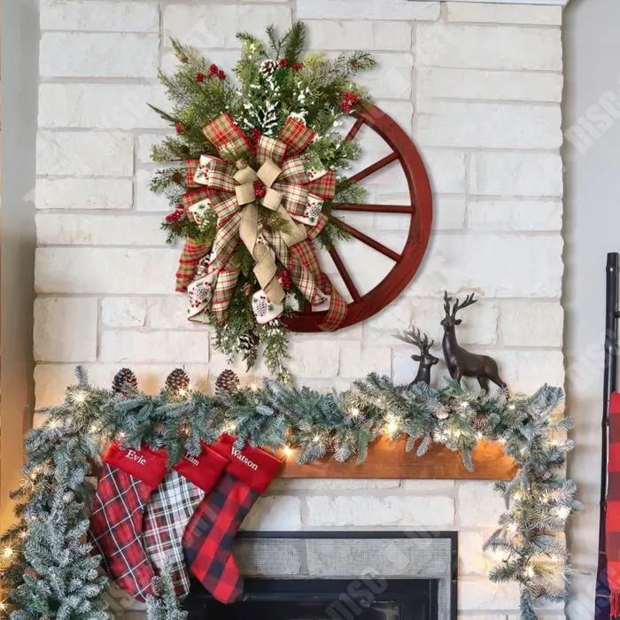 TD® Décoration de noël porte suspendue guirlande de roues en bois guirlande de pomme de pin de noël porte créative suspendue-2