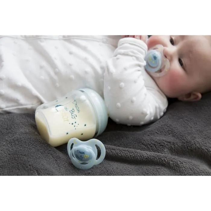 NUBY Biberon - Little Moments - Débit lent - 180 ml - Bleu - 0 mois +-0