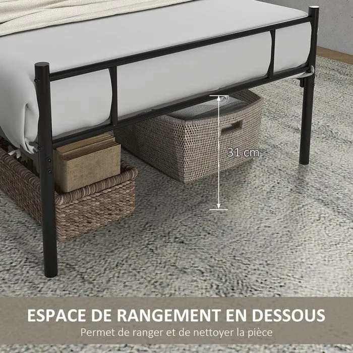 Cadre de lit simple 90 x 190 cm - HOMCOM - sommier à lattes en acier, tête de lit et pied de lit - hauteur 31 cm rangement sous lit-4