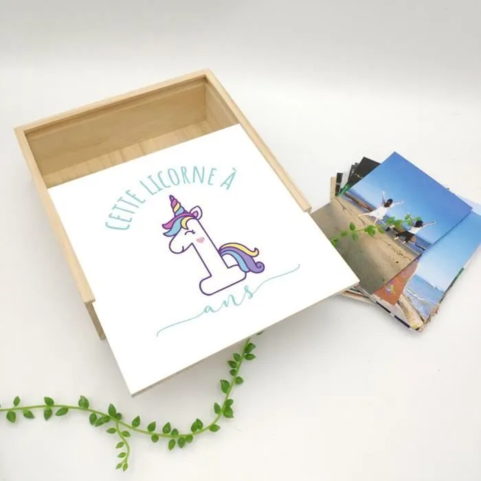 Boite Coffret en Bois - Cette Licorne À 1 Ans Anniversaire Celebration Enfant Cadeau (11 x 11 x 3,5 cm)-3