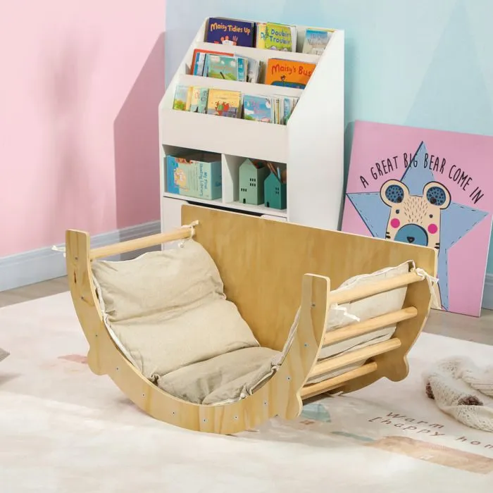 Arche d'escalade 3 en 1 - AIYAPLAY - fauteuil à bascule et table de jeu - coussin - en bois naturel 
 enfants de 18 à 48 mois-2