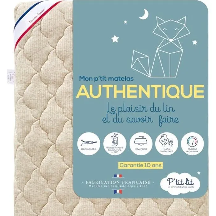 P'tit Lit - Matelas Bébé Authentique - 60x120 cm - Lin d'origine végétale : Naturellement Thermorégulateur - Sans traitement-0