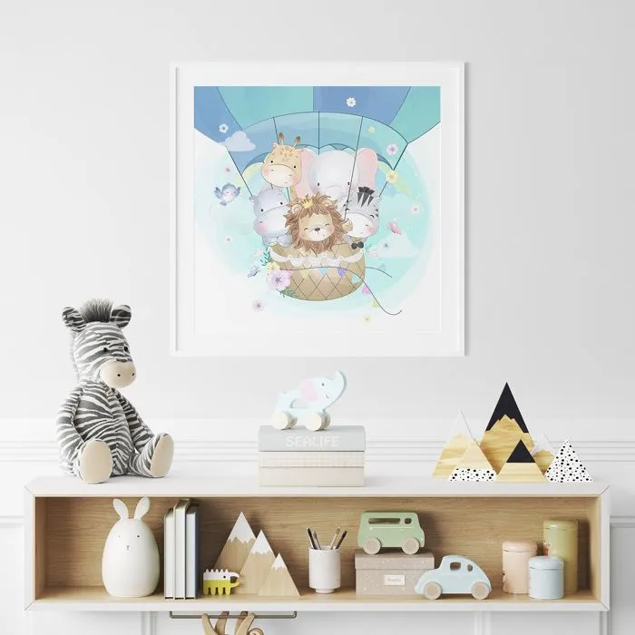 Poster / Affiche carrée Enfants - Montgolfière Animaux 3617681223306 - 20x20 cm-0