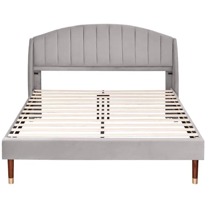 Lit double 160x200 cm avec sommier à lattes en bois et tête de lit, lit ado, lit enfant - lit en velours gris-1