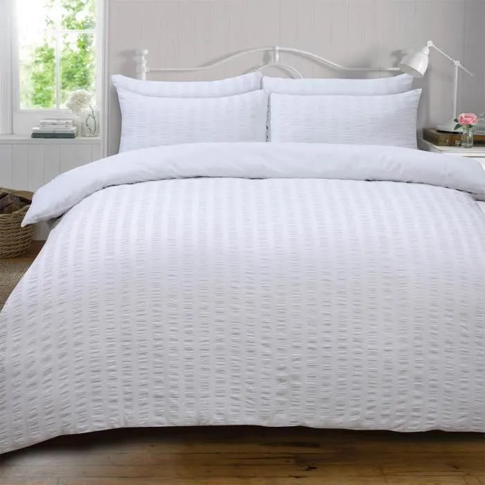 Highams seersucker Housse de couette avec Taie Literie, Blanc - Single-0